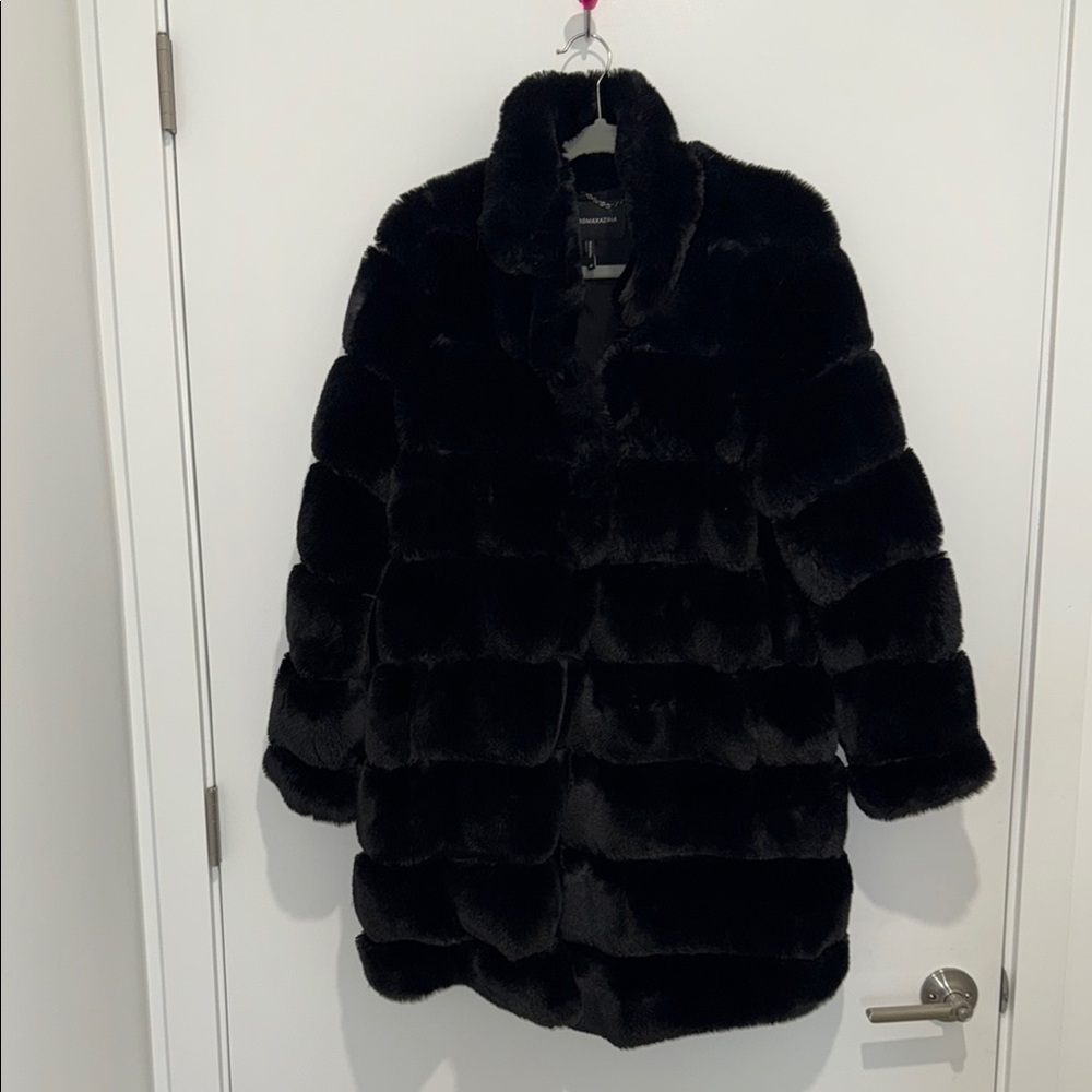 BCBG Black Faux Fur Coat medium